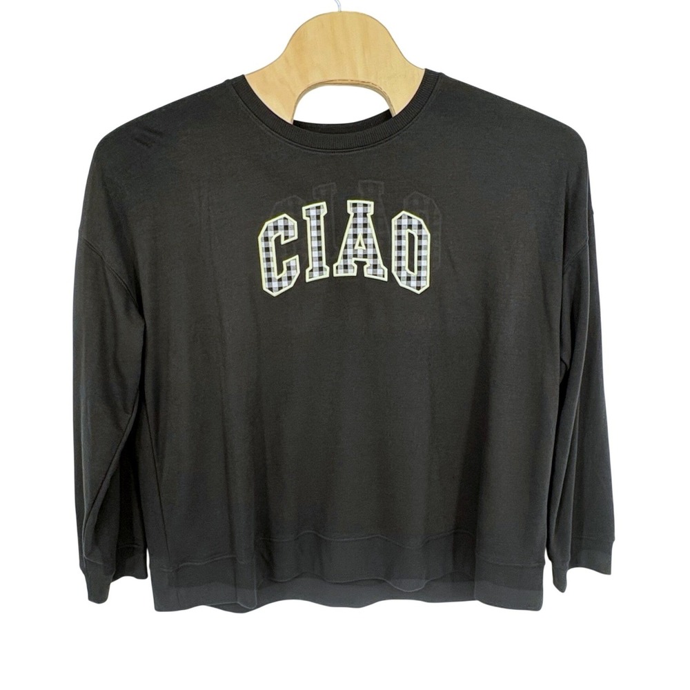 Joyspun Ciao Lounge Top Womens 2X Black Gingham Graphic Long Sleeve Pullover NEW